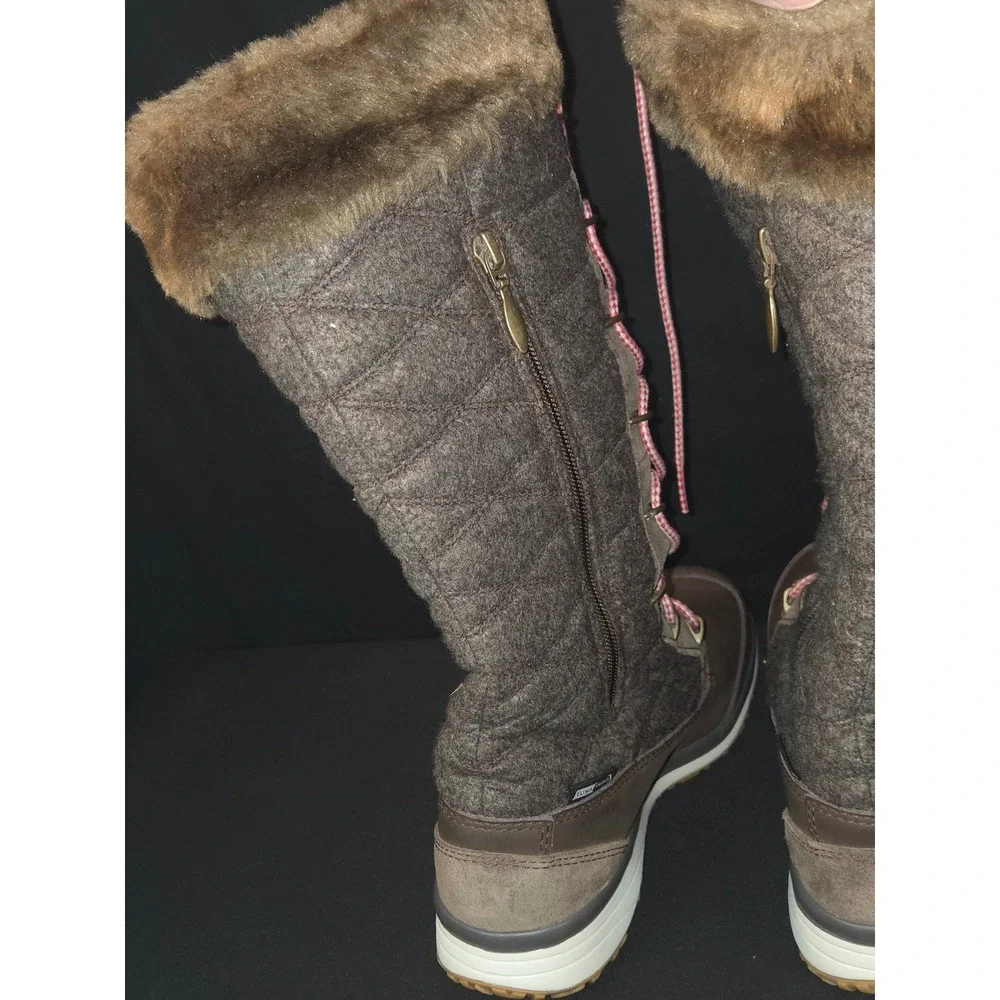 Salomon Women's Brown Quilted Wool Winter Snow Boots Fur Trim Lace Up Zip Size 8